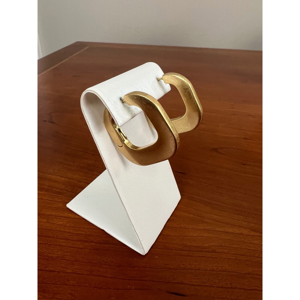 Cabi Gold Tone Square U Shape Hoop Earrings Brushed Matte Statement Jewelry